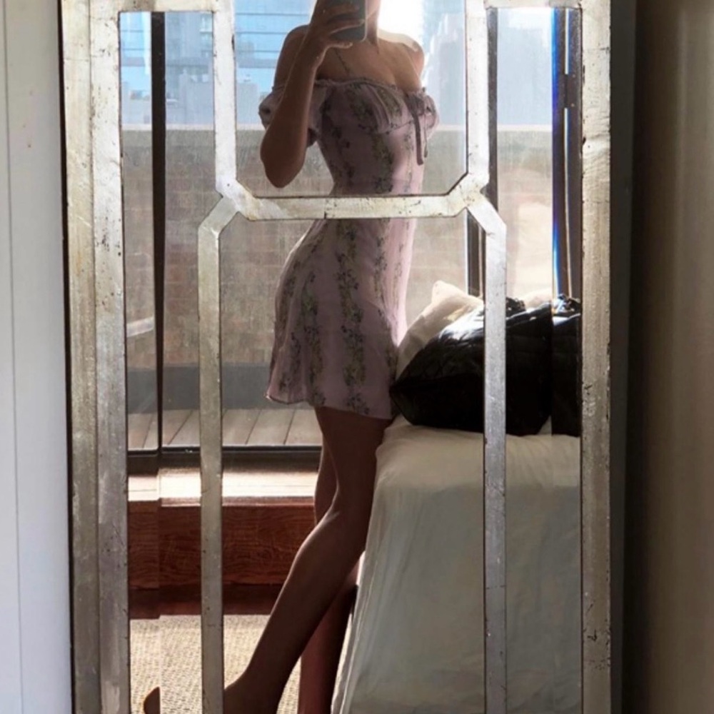 INTERMIX Lily Floral Light Purple Off Shoulder Mini Dress